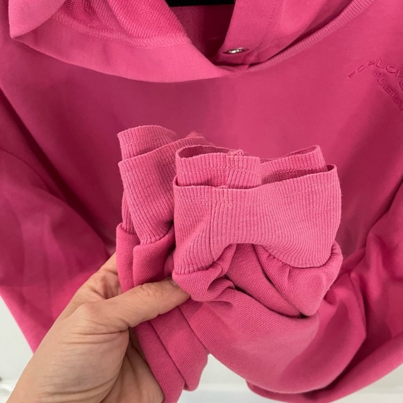 For Love & Lemons Ellie Cropped Sweatshirt Pink Hooded Long Sleeve Size Large 8 - Picture 8 of 13